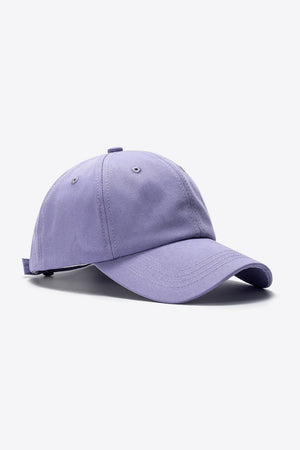 Purple cotton baseball cap with adjustable strap and stitched details