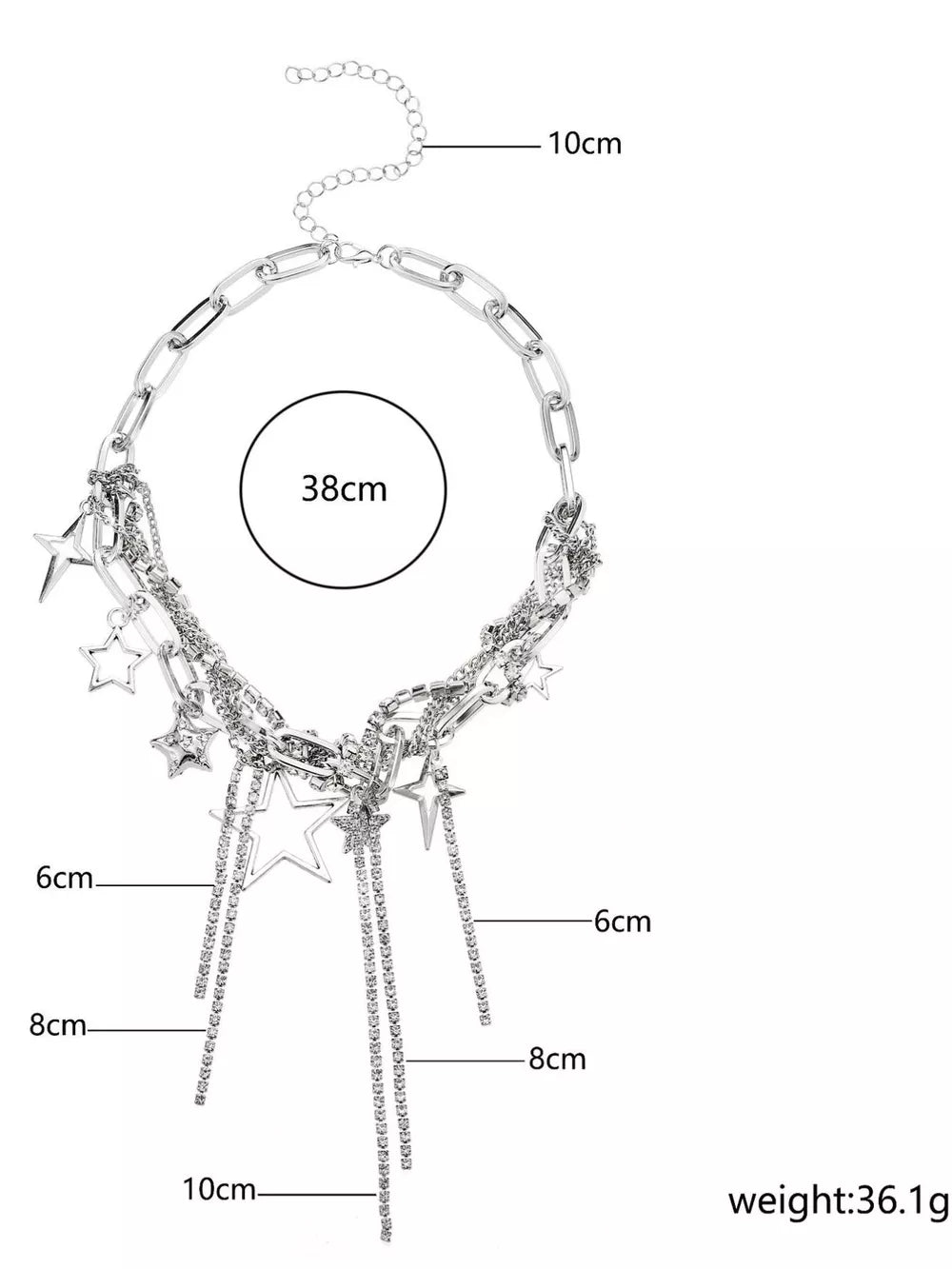 Chunky Chain Star Tassel Necklace Alloy Silver in Silver, fabric detail
