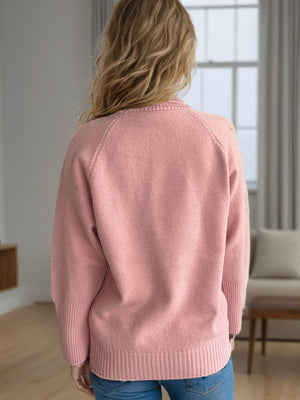 Dusty Pink ribbed knit sweater with subtle sparkle detail and crew neck.