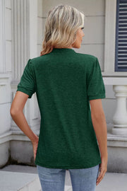 Dark green short sleeve t-shirt with pleated yoke detail