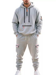 Men's Casual Half-zip Hoodie And Cargo Pants Set in Navy Blue, view 15