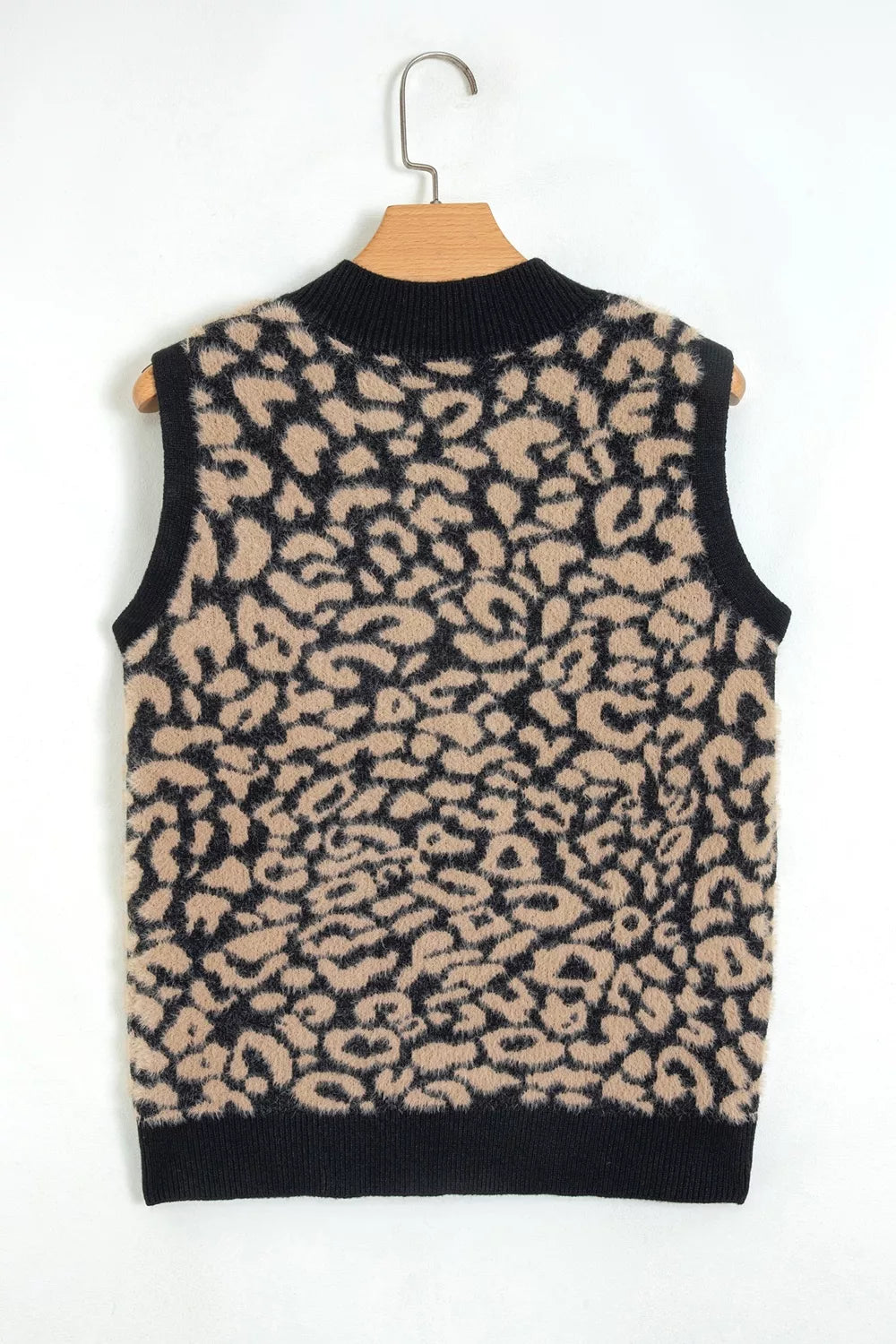 Leopard Print Knit Sleeveless Sweater Vest, model styling view