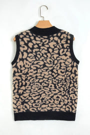 Leopard Print Knit Sleeveless Sweater Vest, model styling view