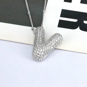 Pave initial pendant necklace with beaded chain, Style V