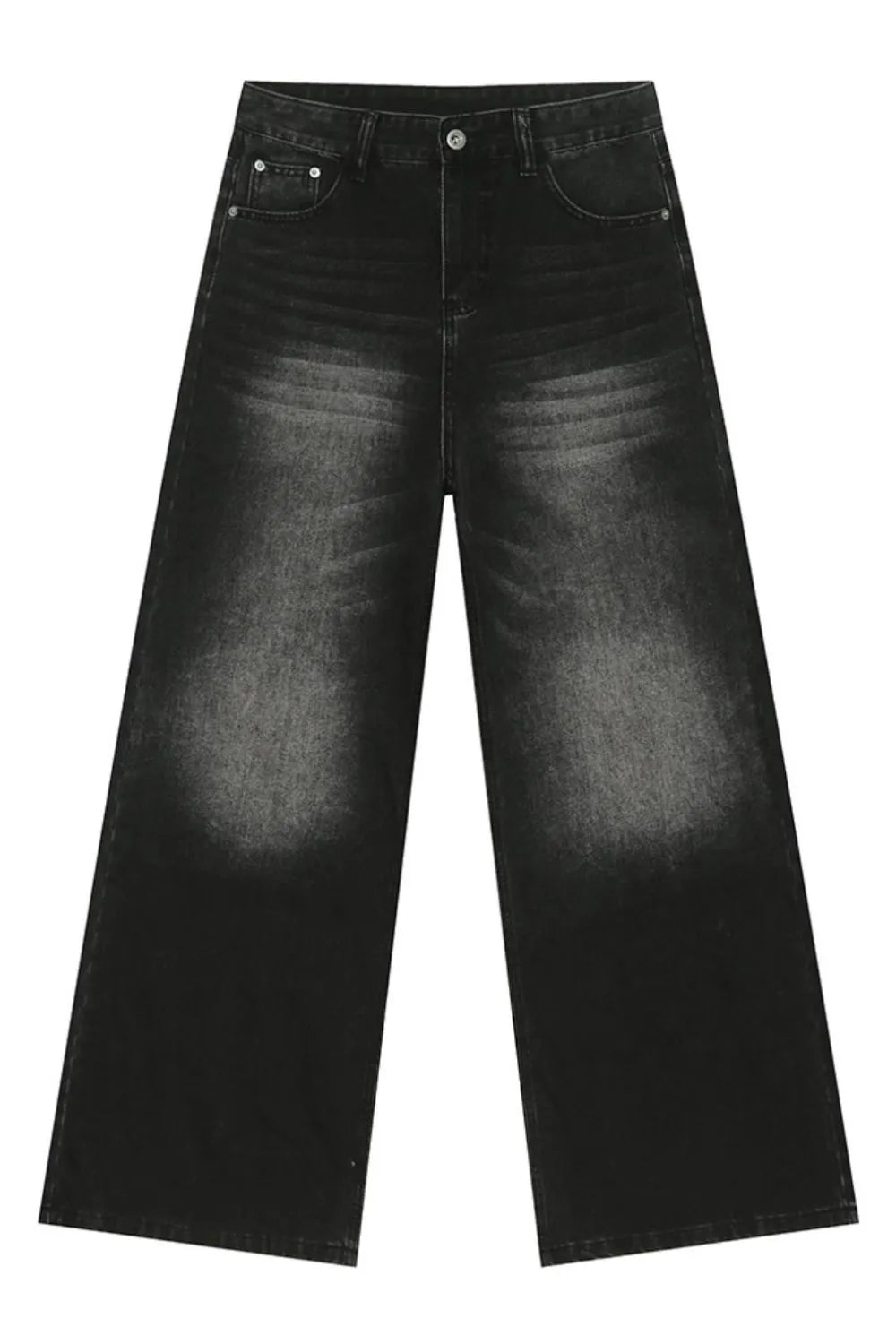 Black faded wash balloon leg jeans with a distressed effect