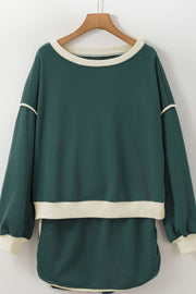 Dark Green sweatshirt and skort set with contrast trim and crew neck.