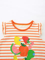 Baby girls' striped t-shirt with fruit graphic and ruffled sleeves