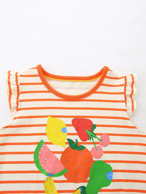 Baby girls' striped t-shirt with fruit graphic and ruffled sleeves