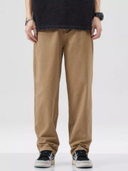 Khaki cotton relaxed fit men's pants with a casual look