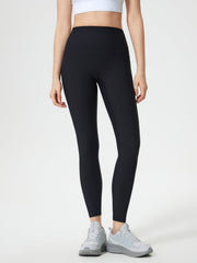 Black ribbed high-waist leggings with a sculpted fit.