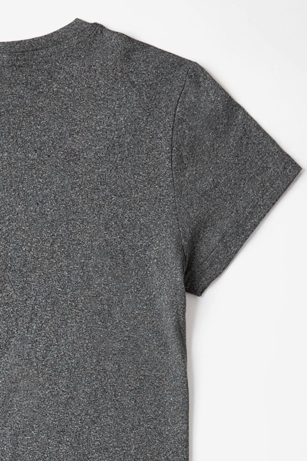 Dark Gray heather t-shirt with short sleeves and crew neck.