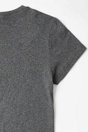 Dark Gray heather t-shirt with short sleeves and crew neck.