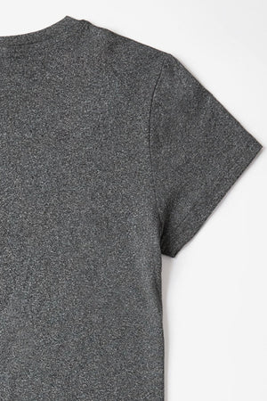 Dark Gray heather t-shirt with short sleeves and crew neck.