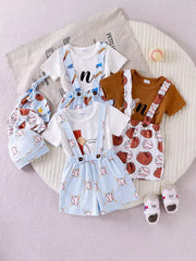 Children's Baseball Bodysuit And Suspender Set in Light Blue, front view