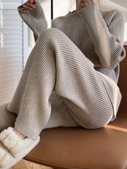 Dust Storm ribbed knit co-ord set with asymmetric detail and wide leg pants.