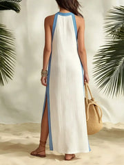 Full Size Slit Striped Sleeveless Maxi Dress in Green, side view