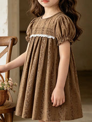 Children's Vintage Floral Puff Sleeve Dress, front view