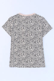 Dalmatian print t-shirt with trim in leopard color.