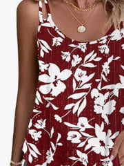 Burgundy floral eyelet cami with double straps and scoop neck