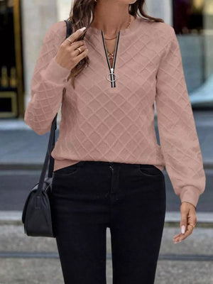 Textured Quarter-zip Sweatshirt in Pink, view 14