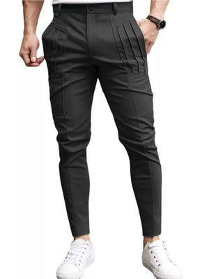 Men's Slim Fit Pleated Casual Pants Plus Size, close-up detail