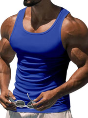 Royal blue sculpted scoop neck tank top with a ribbed texture.