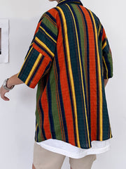 Men's striped half sleeve shirt in cotton blend with classic collar and button-down front.