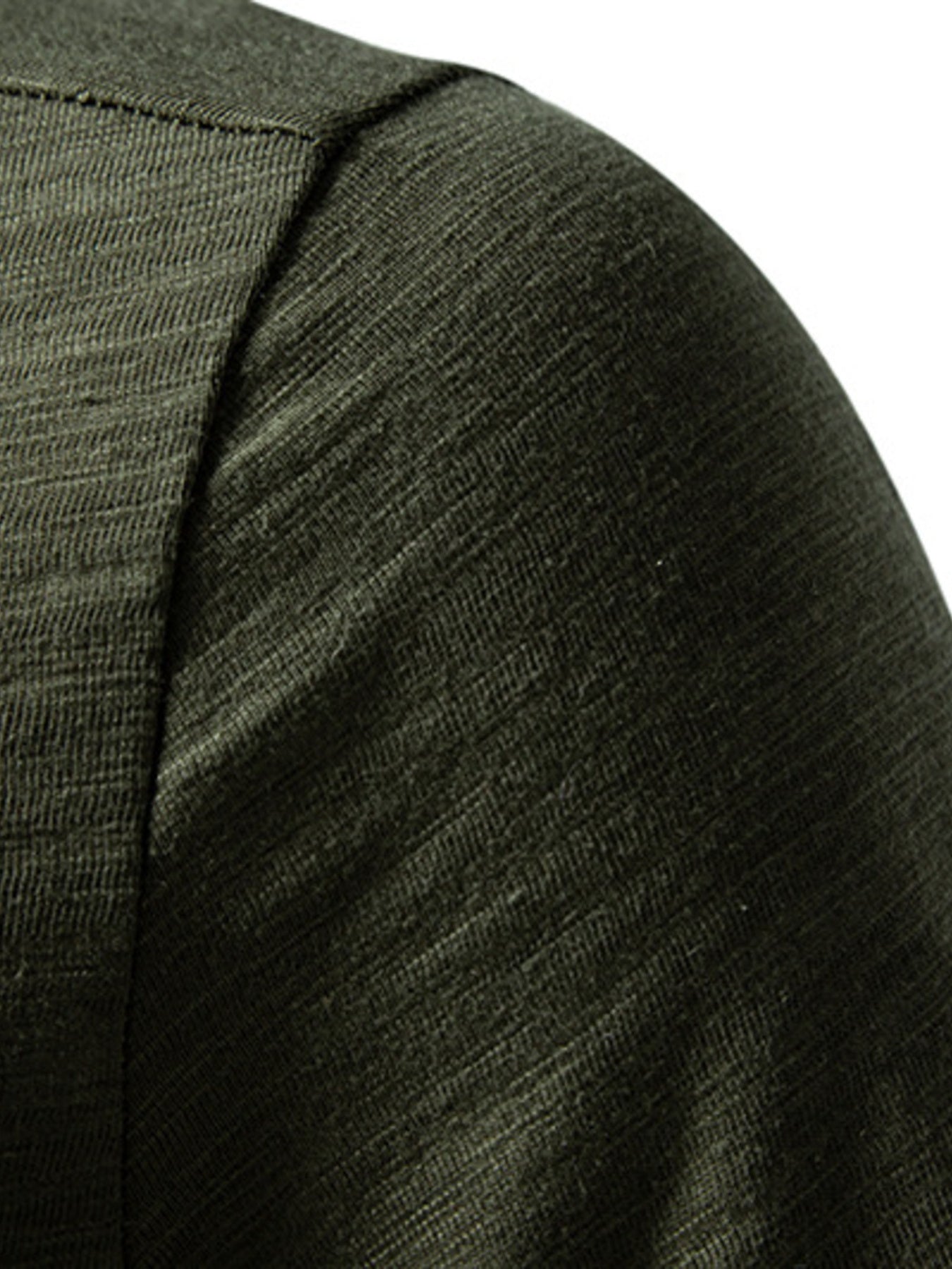 Men's casual t-shirt in army green cotton blend with textured fabric detail.