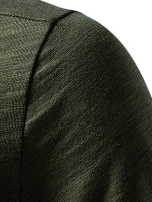 Men's casual t-shirt in army green cotton blend with textured fabric detail.