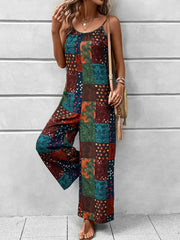 Patchwork print cami jumpsuit with wide legs in multicolor.