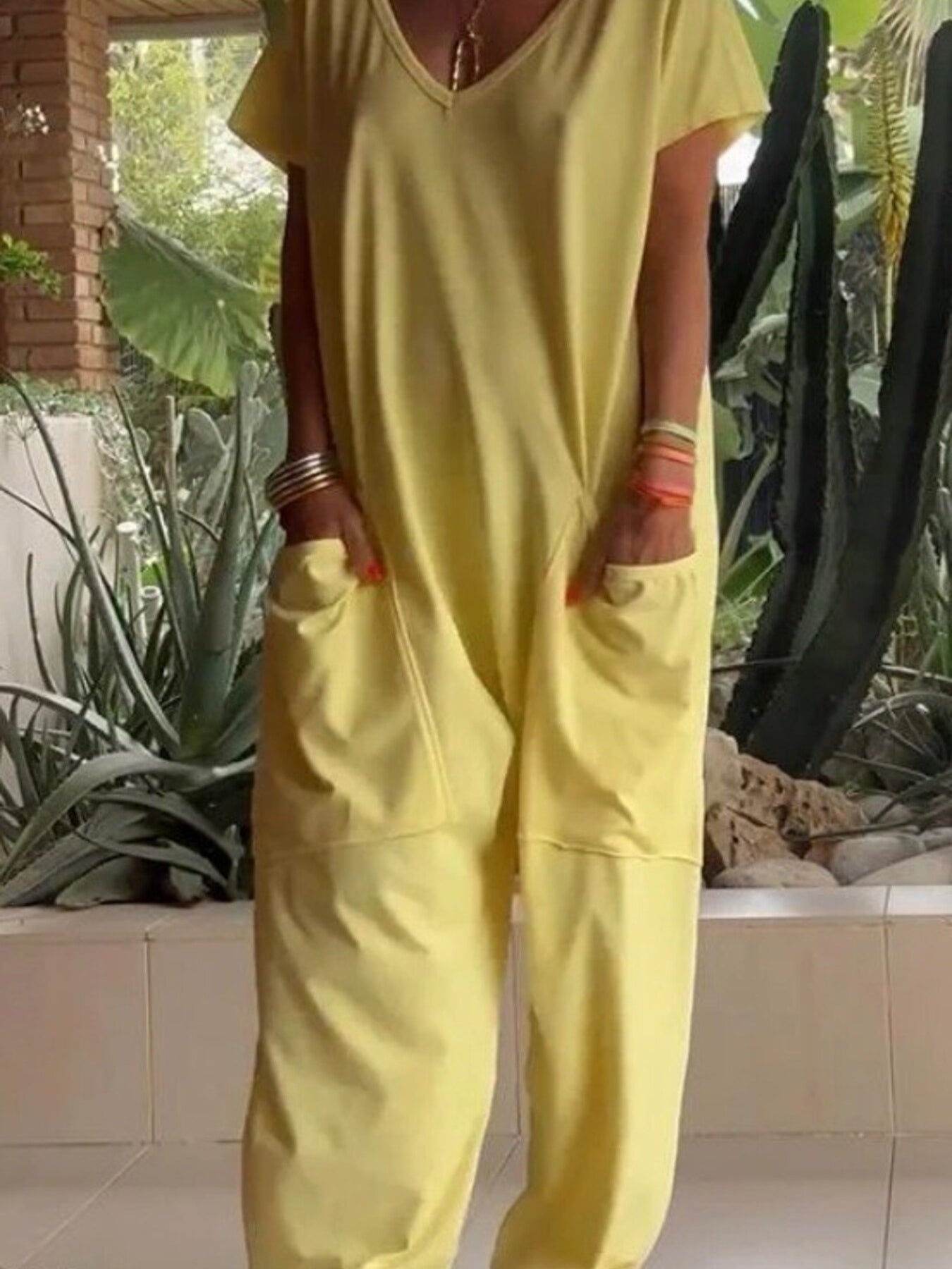 Loose Fit V-neck Short Sleeve Wide Leg Jumpsuit in Floral Gray, view 14
