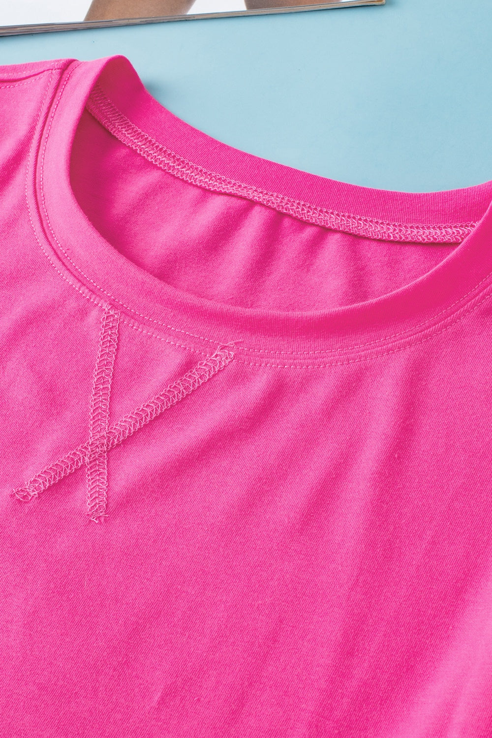 Pink cotton boxy tee with contrast shoulder stitch detail