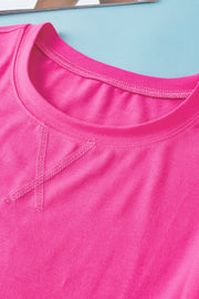 Pink cotton boxy tee with contrast shoulder stitch detail