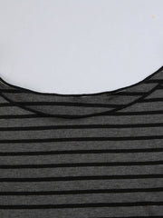Grey striped t-shirt with boat neck and black trim detail