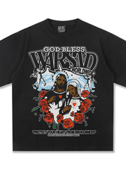 Black cotton t-shirt with Divine Inspiration graphic and roses.