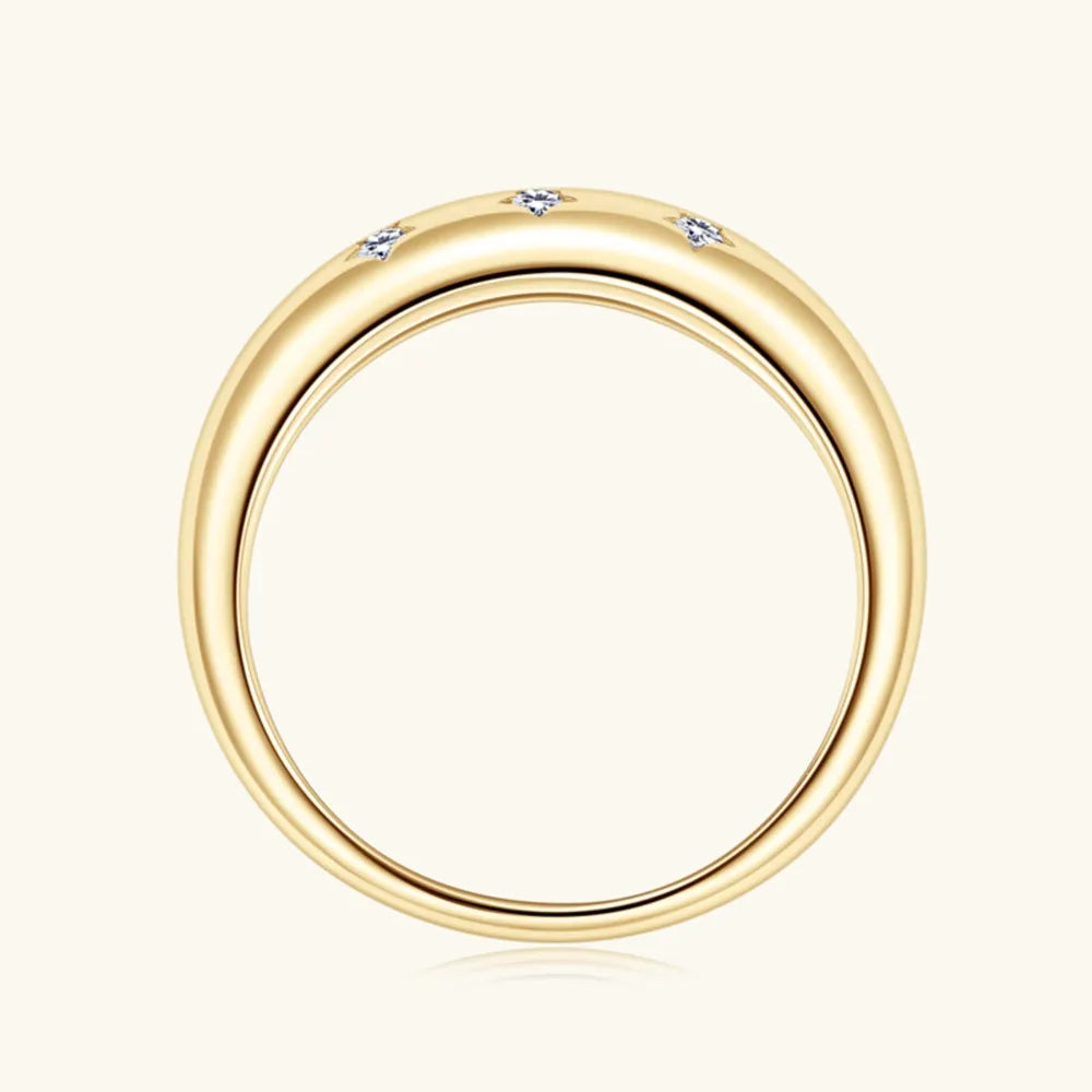 Gold dome ring with scattered starburst diamonds