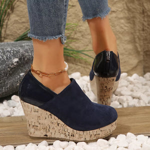 Round Toe Slip-ons in Blue, model styling view