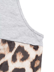 Leopard print halter tank top with a grey color block detail.