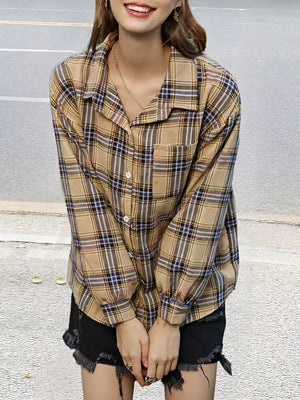 Plaid Button Up Long Sleeve Shirt, front view