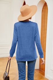 Long sleeve top in heathered cerulean with crew neck and relaxed fit
