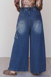 Star Decorated Wide Leg Jeans in Medium, back view
