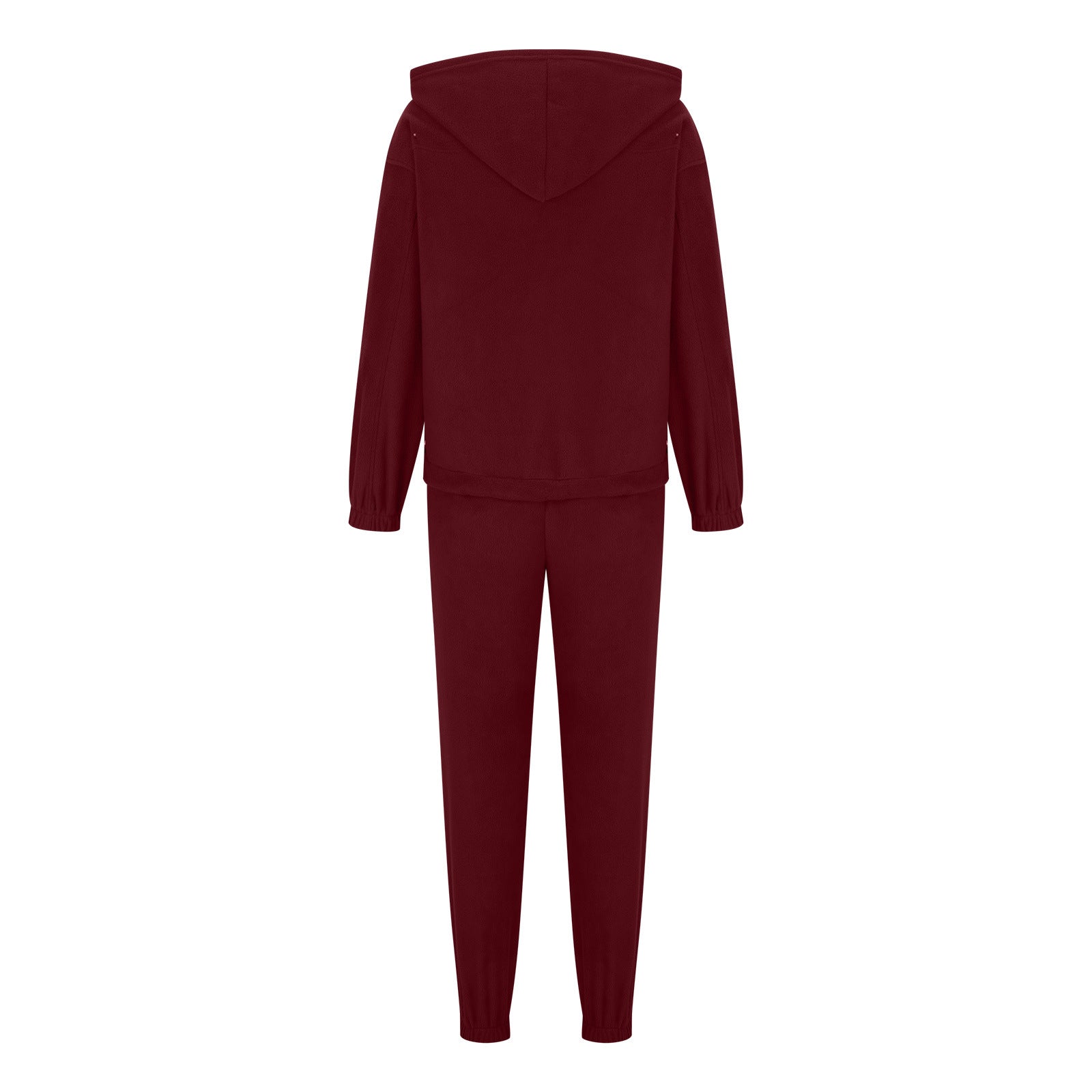 Burgundy fleece hoodie and jogger set with ribbed cuffs and hem
