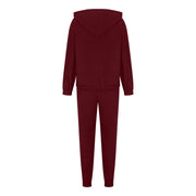 Burgundy fleece hoodie and jogger set with ribbed cuffs and hem