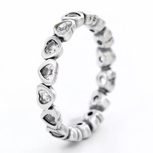 Eternity heart ring in sterling silver with clear cubic zirconia stones