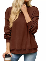 65% rayon, 30% polyester, 5% spandex Care instructions: Machine wash cold sweatshirt in Army Green with loose silhouette