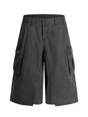 Men's grey cargo shorts with multiple pockets and a relaxed fit.