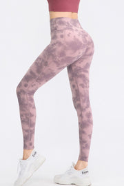 Cloud-Wash High-Waist Performance Leggings in Dusty Blue with a tie-dye pattern.