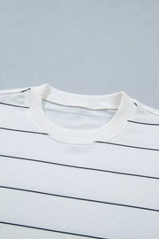 White striped polyester tee with crew neck.