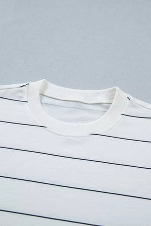 White striped polyester tee with crew neck.