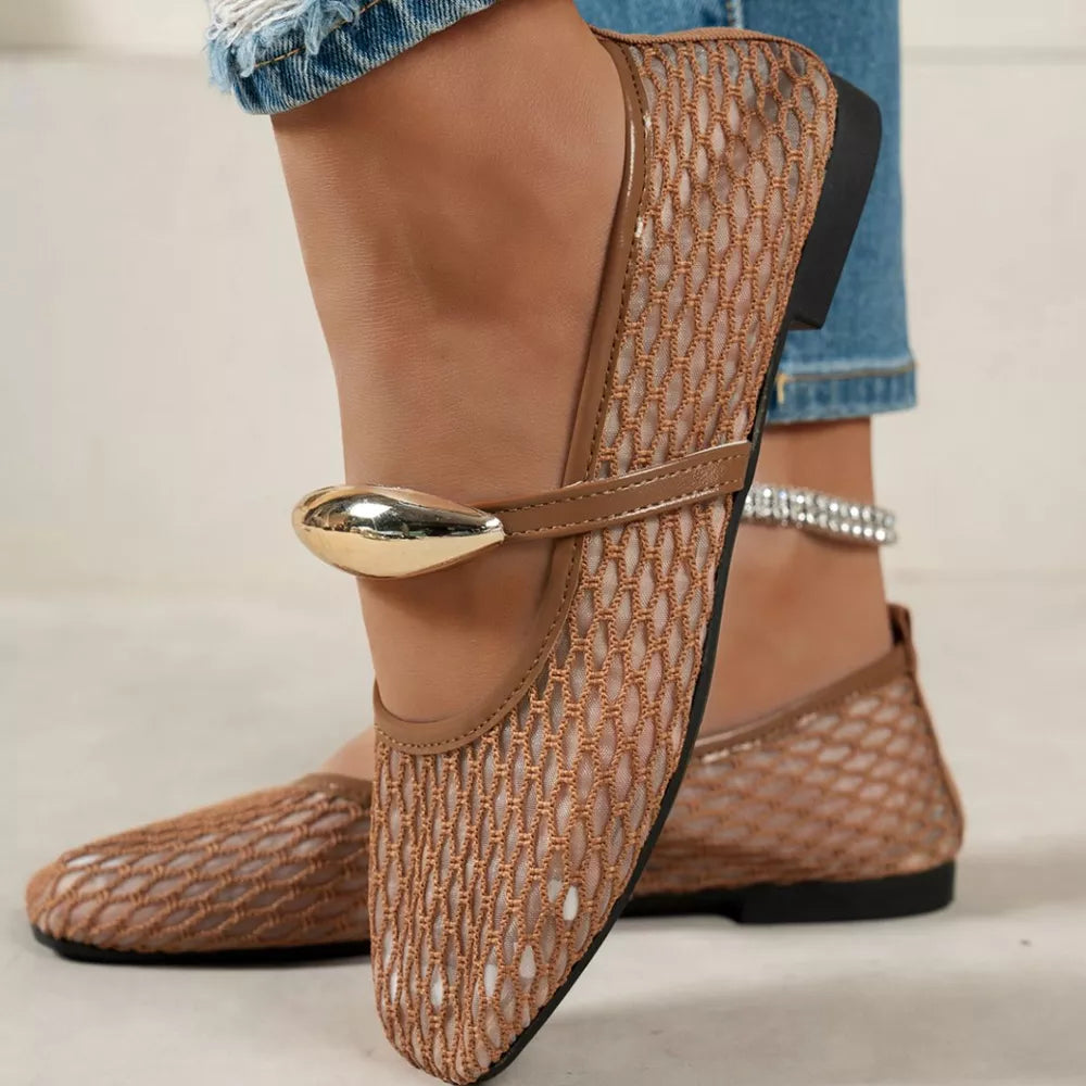 Square Toe Mesh Slip-on Flats, front view